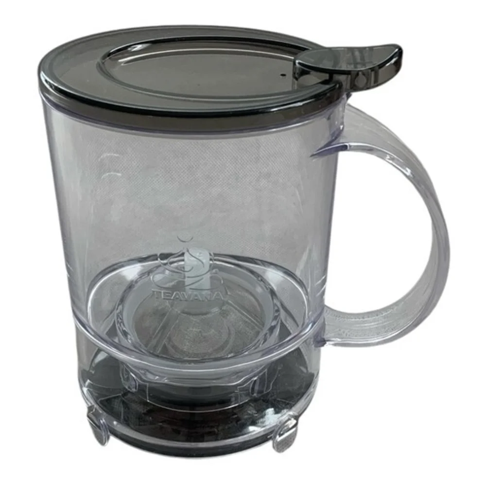 Teavana Perfect Tea Glass Press Maker Pot Black Transparent 6.5